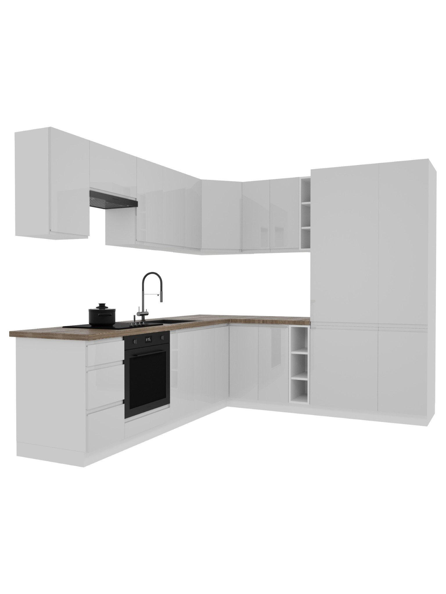 ECKKÜCHE – 270 cm – K94-G270 – Velmora – Weiß – ohne E-Geräte - Weiß, Holz (270/212/240cm) - ROYAL24_MARKT