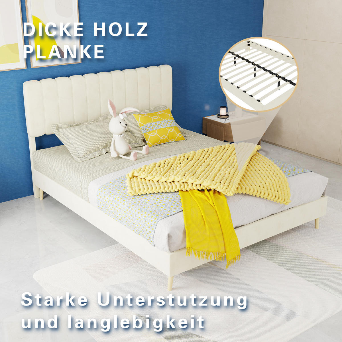 POLSTERBETT 140/200 cm DE-35459 mit Kopfteil Beige - Beige, Metall (140/200cm) - ComfortXL