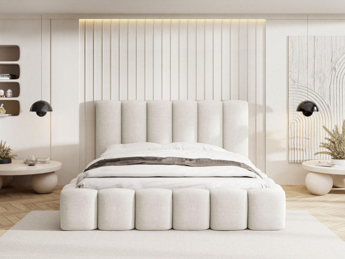 POLSTERBETT Serenity mit Bettkasten & Lattenrost in Creme Chenille 200 x 200 cm - Birkefarben/Creme, Holzwerkstoff/Kunststoff (200/200cm) - WFL GROUP
