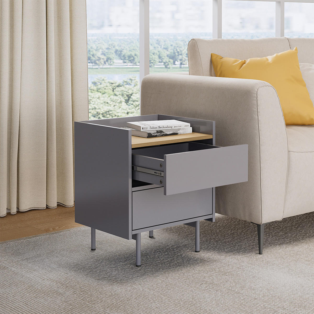 NACHTTISCH Velina Grau/Eiche 2er Set - Eichefarben/Grau, Holzwerkstoff (48/50/40cm) - Vicco