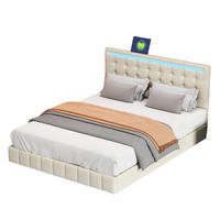 POLSTERBETT 140x200 cm Beige Leinen LED USB - Beige, Holz (140/200cm) - SHOPENTRA
