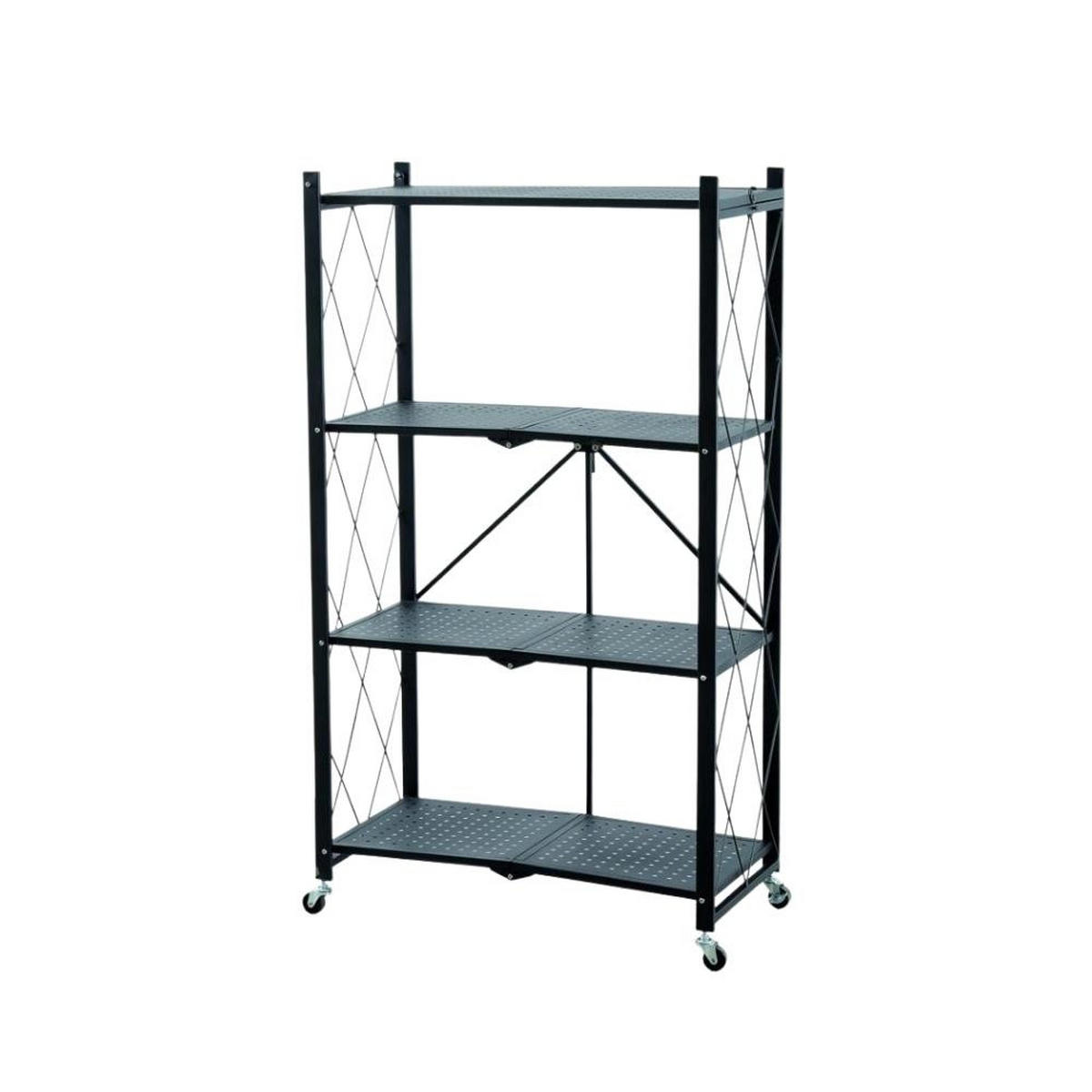 KLAPPREGAL auf Rollen 4 Fachböden Belastbarkeit 200kg 127x72x34 cm Schwarz - Schwarz, Metall (72/127/34cm) - PROREGAL