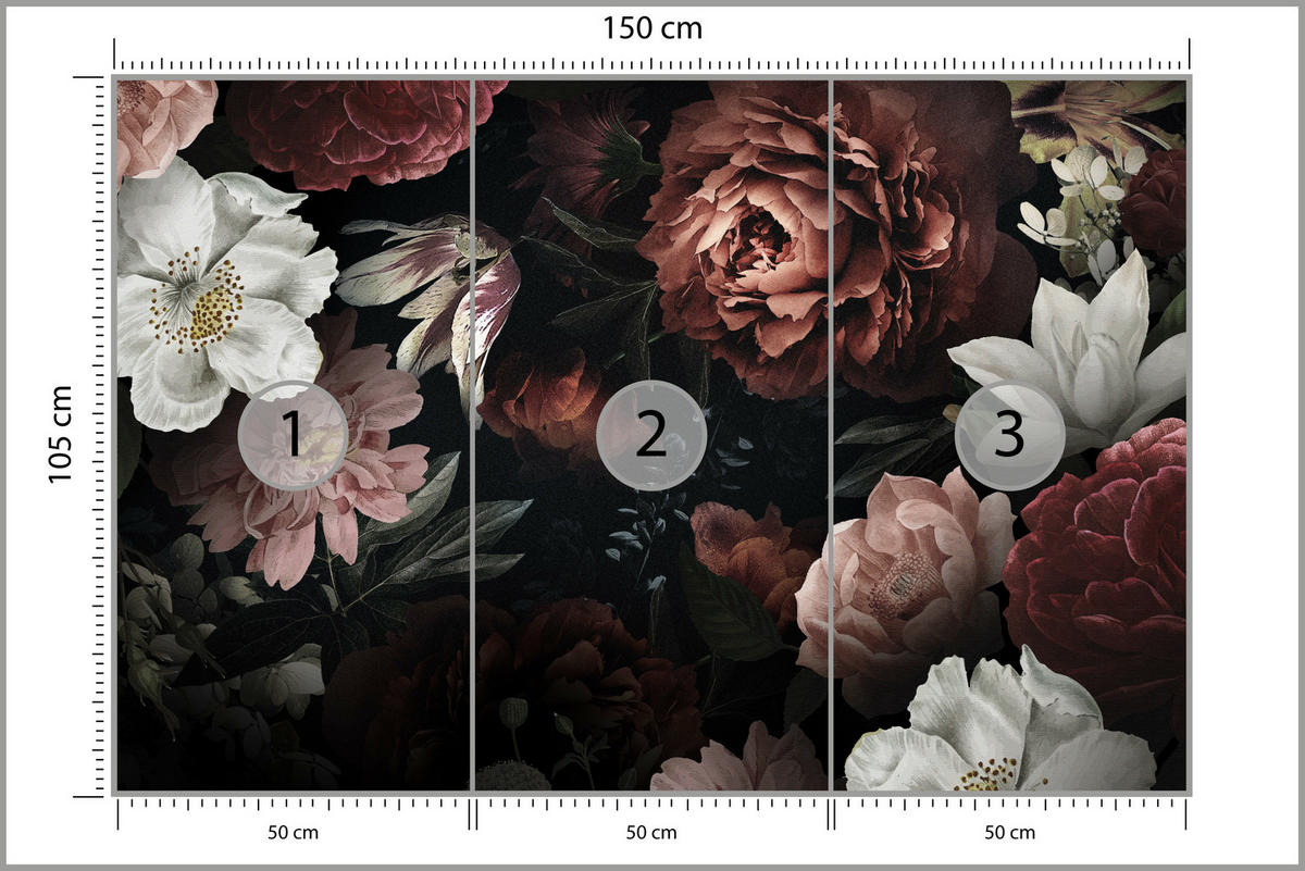 FOTOTAPETE für Büro Bunte Blumen Pfingstrosen Botanisch 150x105 - Rot/Weinrot, Papier (150/105cm) - Muralo