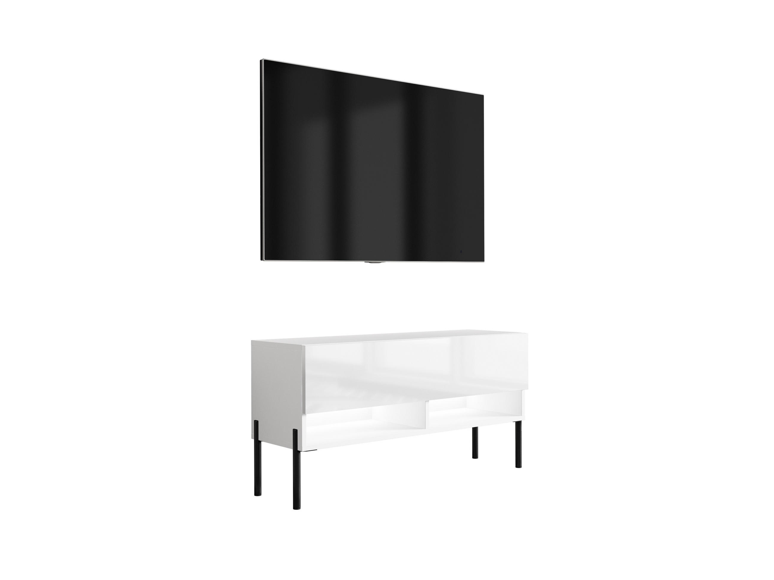 TV-LOWBOARD 100 cm Mattweiß / Hochglanzweiß, gerade schwarze Beine, weiße LED, 100 × 32 × 52 cm - Weiß, Holzwerkstoff (100/52/32cm) - 3XE LIVING