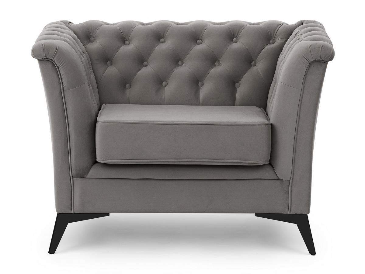 CHESTERFIELD-SESSEL Whitby Grau Samt mit schwarzen Füßen - Schwarz/Grau, Holz/Textil (116/78/82cm) - S-Style Möbel