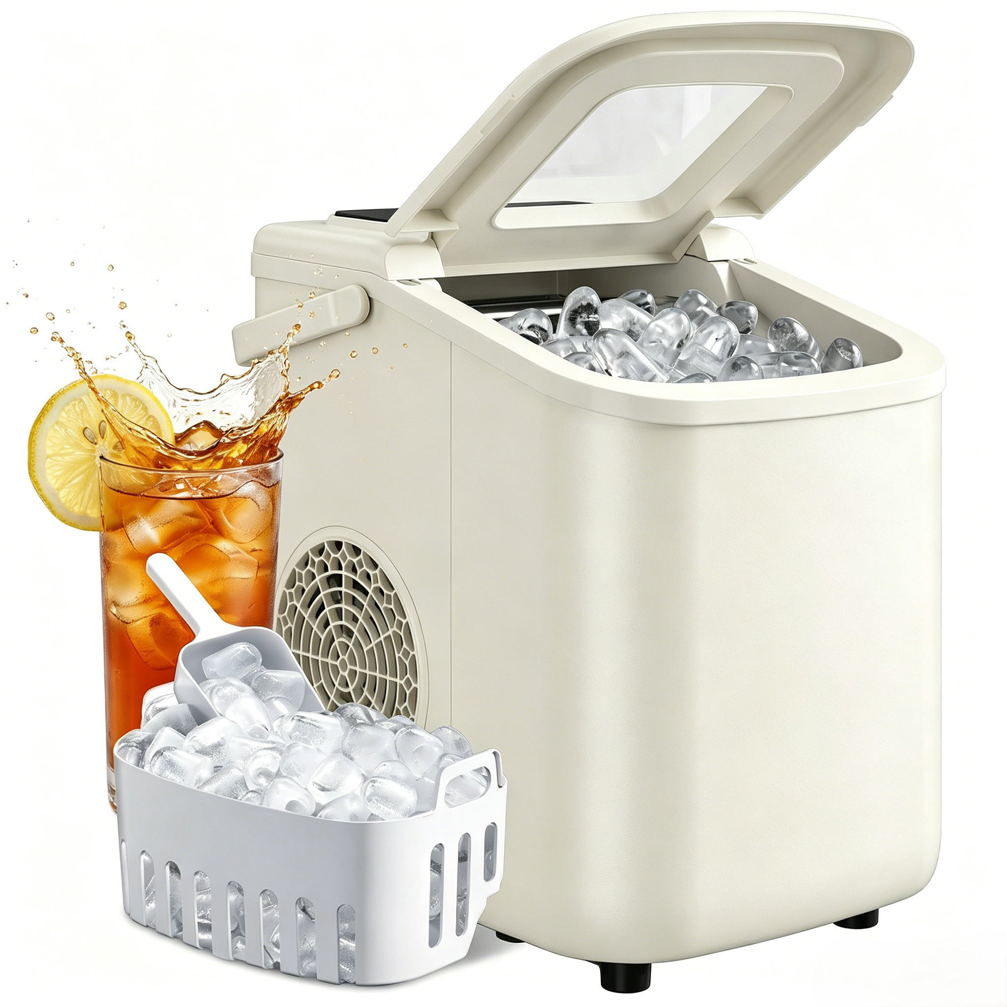 EISWÜRFELMASCHINE 12kg/24h, 1,2 L Wassertank Kältemittel R600a - Beige, Kunststoff (22.6/29.9/28.3cm)