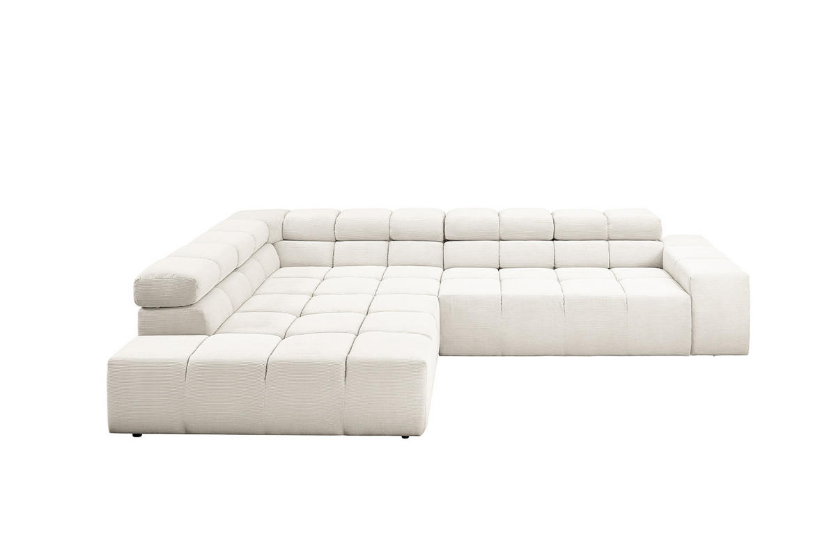 ECKSOFA MIT MOTORISCHEM SITZVORZUG NEVADA Weiß Cord - Schwarz/Weiß, Kunststoff/Textil (319/215cm) - KAWOLA