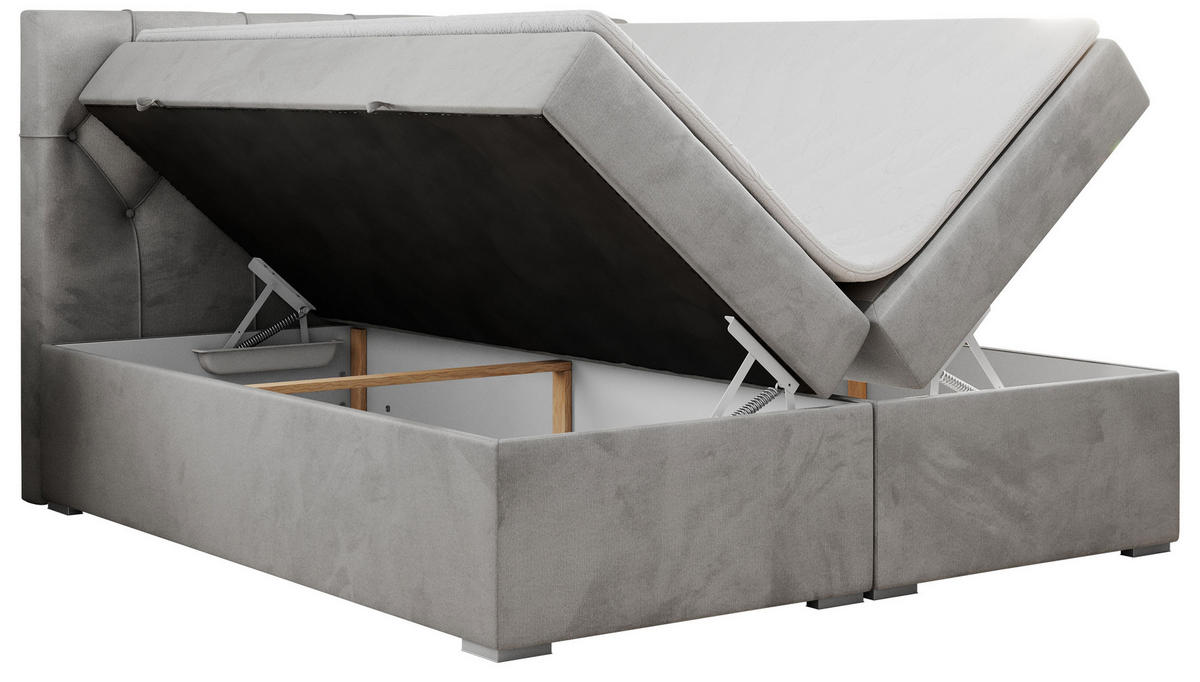 BOXBETT ALDA 160/200 Hellgrau Velvet - H3 - Hellgrau, Holz/Textil (160/200cm) - MKS