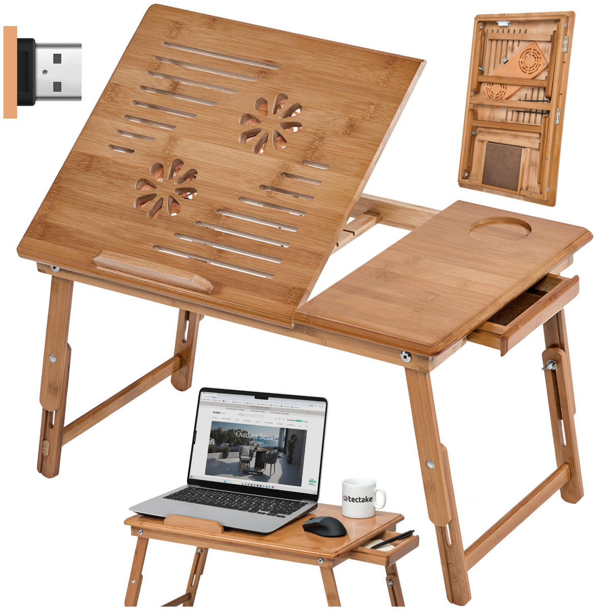 LAPTOPTISCH Kerstin,55 x 35 x 26 cm,braun - Braun, Holz (55/35/26cm) - tectake