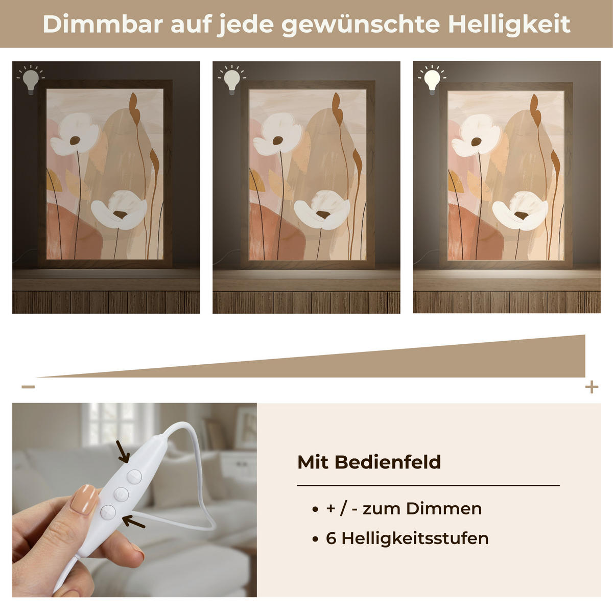 WANDLEUCHTE Blumen - Abstrakt - Beige - Strichzeichnung 20x30 cm - Sandfarben, Holzwerkstoff (20/30/8cm) - OnlyWow