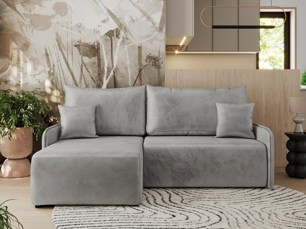 ECKSCHLAFSOFA ARPA L Hellgrau Velvet - links - Hellgrau/Schwarz, Kunststoff/Textil (198/150cm) - MKS