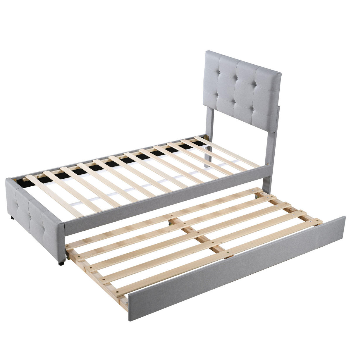 KINDERBETT 90/200 cm DE-01767, in Grau, mit Ausziehbett und verstellbarem Kopfteil - Grau, Metall (90/200cm) - ComfortXL