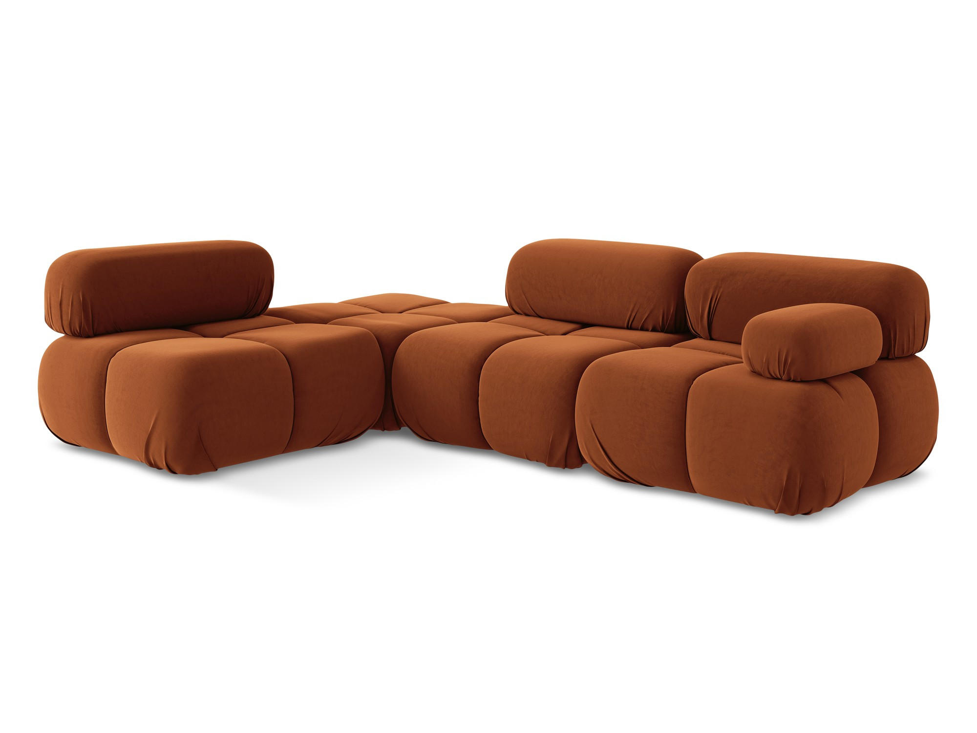 ECKSOFA Links Samt Stoff Orange - Beige/Terra cotta, Kunststoff/Textil (190/285cm) - Makamii