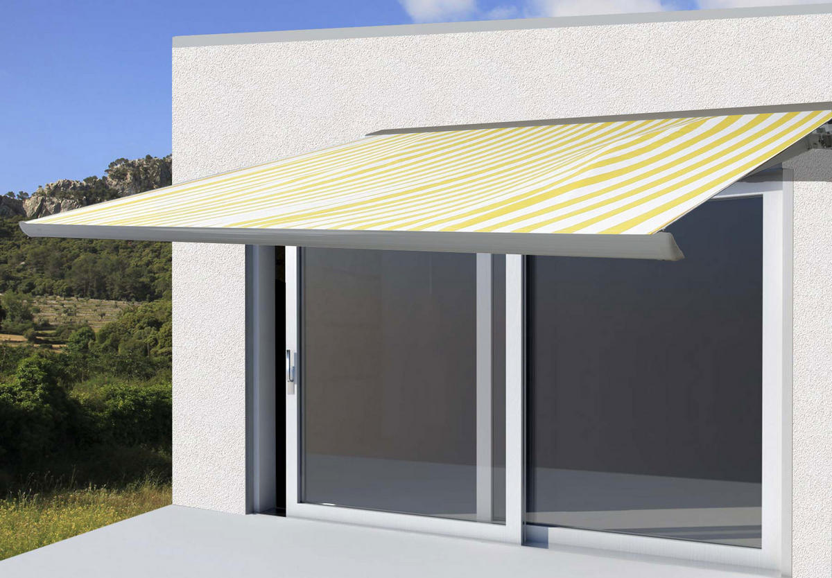 ELEKTRISCHE KASSETTENMARKISE Gelb, Weiß, Grau - Gelb/Weiß, Textil (400/23/300cm) - MCW