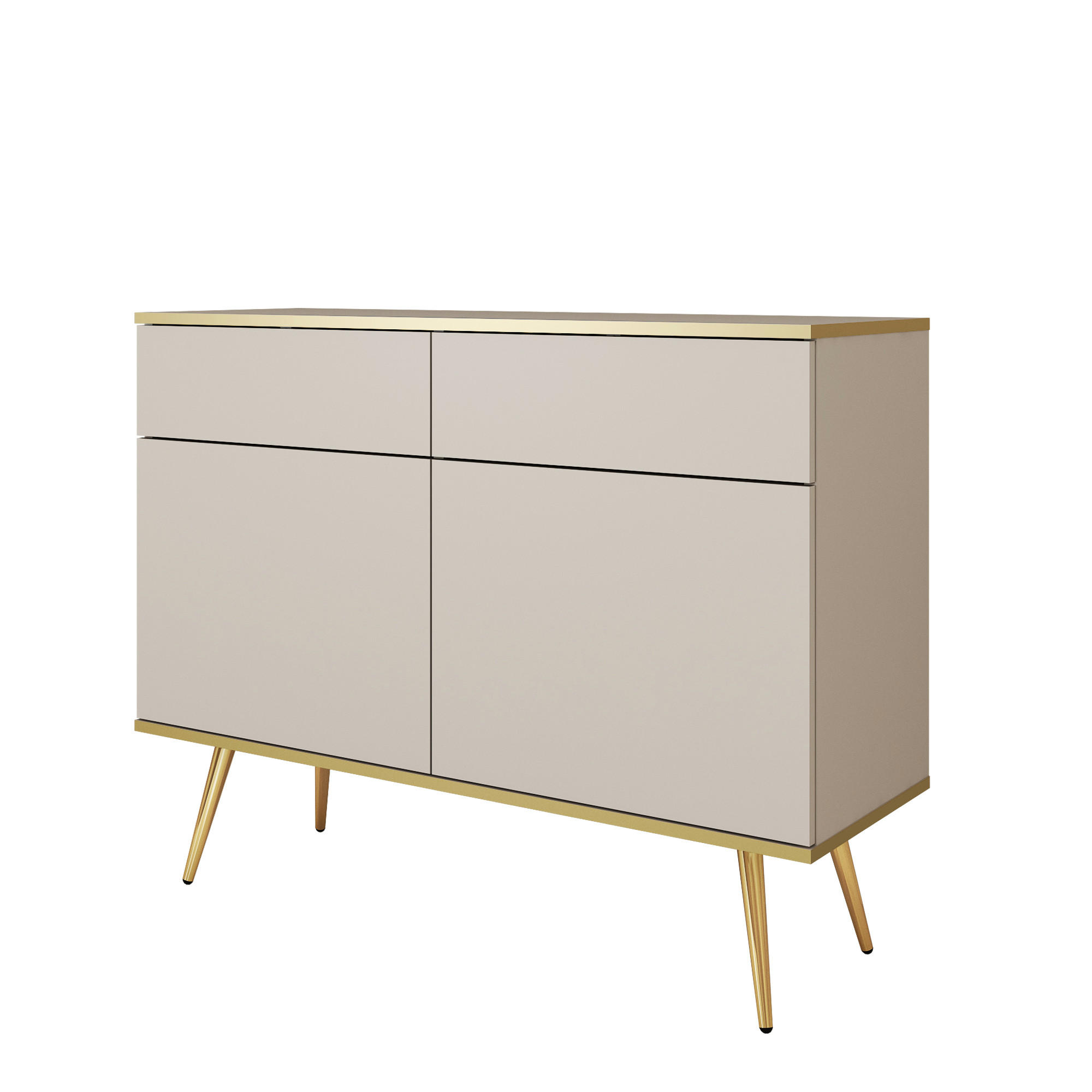 SIDEBOARD BANFF KOM2-2D2S Goldene Metallbeine, Beige - Beige, Holzwerkstoff/Kunststoff (107/85/39cm) - Komodee
