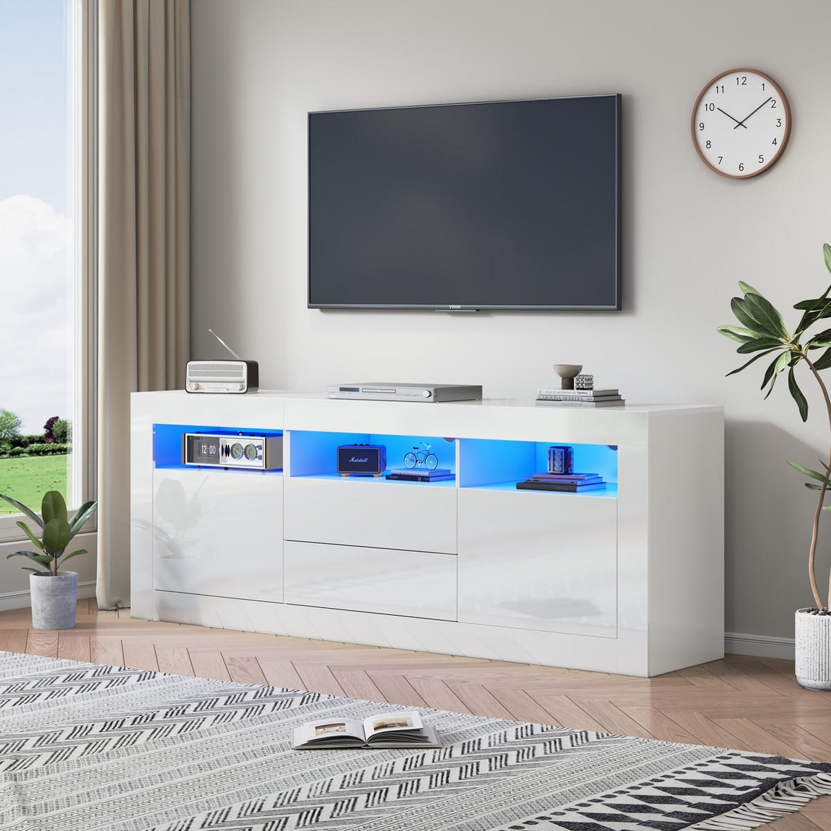TV-ELEMENT mit LED-Beleuchtung 160 x 35 x 60 cm Hochglanz Weiß - Weiß, Holzwerkstoff (35/60/160cm) - Beauniv