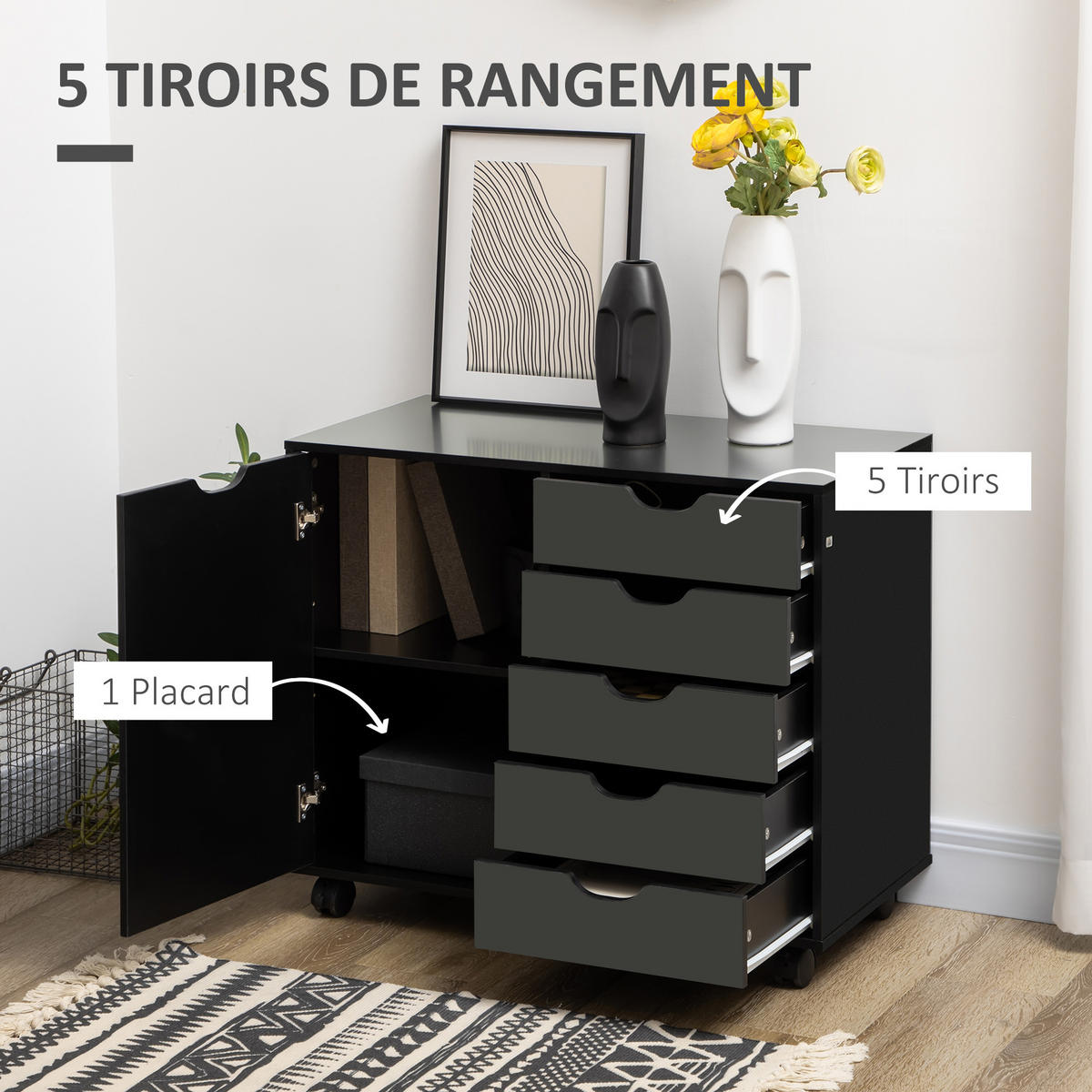 ROLLCONTAINER DE-14469 Schwarz - Schwarz, Holzwerkstoff (40/66.5/78cm) - ComfortXL