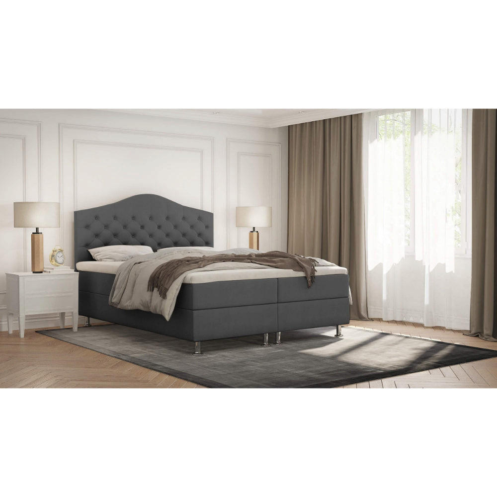BOXBETT Glamour Bonellfederkern inkl. 7-Zonen Topper T-30 - BOXBETT mit Bettkasten - Graphitfarben, Holz/Holzwerkstoff (90/200cm) - Best For Home
