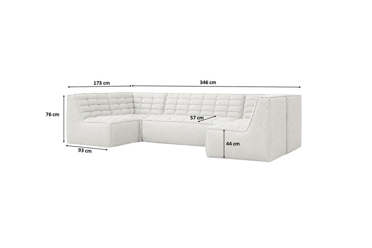 ROHOVÁ SEDAČKA modulární ve tvaru U, plyšová tkanina Pop, Ice, LAZY U - bílá, dřevo (346/76/173cm) - Kaiser Möbel