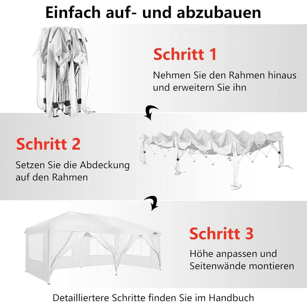 FALTPAVILLON 3x6m Weiß mit 6 Seitenwänden - Weiß, Textil (300/275/600cm)