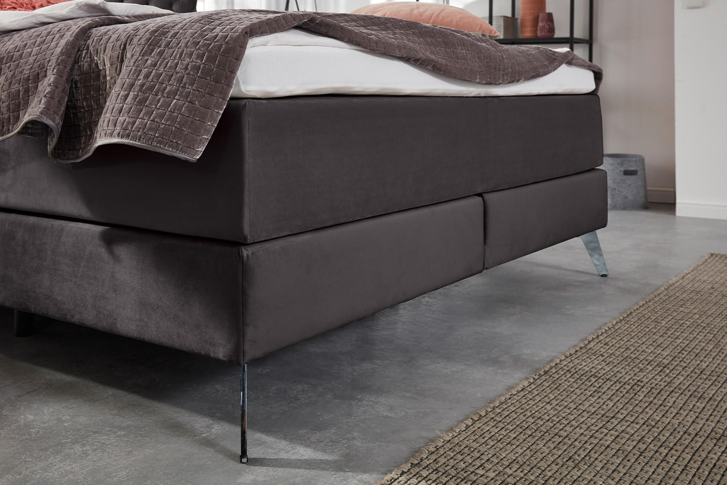 BOXSPRINGBETT SINDAR Anthrazit Webstoff - Anthrazit/Silberfarben, Textil (160/200cm) - KAWOLA