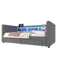 TAGESBETT ausziehbar 90x190 cm Samt Grau mit 2 Schubladen - Grau, Holz (90/190cm) - Meubliv