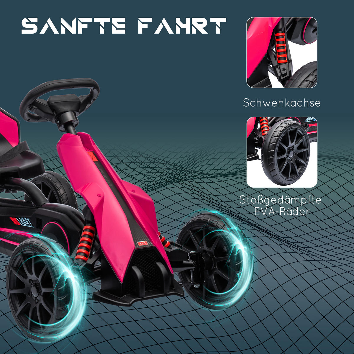 KINDER GO KART TRETAUTO, Rosa, Kunststoff, Metall - Rosa, Kunststoff (100/58/58.5cm) - HOMCOM