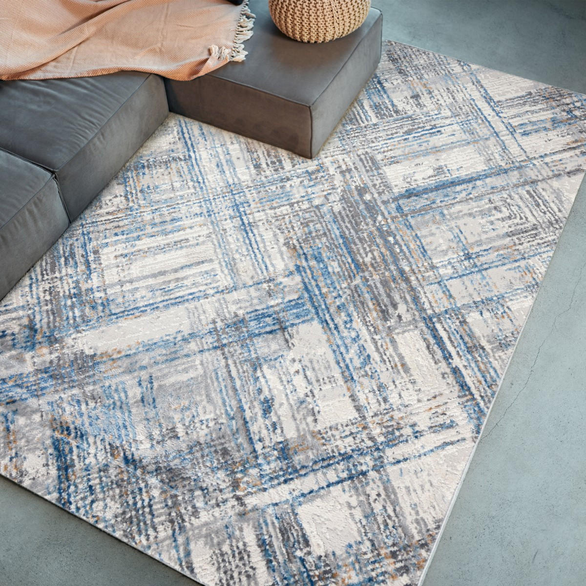 KOBEREC béžový krémový modrý - 240 x 330 cm - modrosivá, textil (240/330cm) - Mazovia