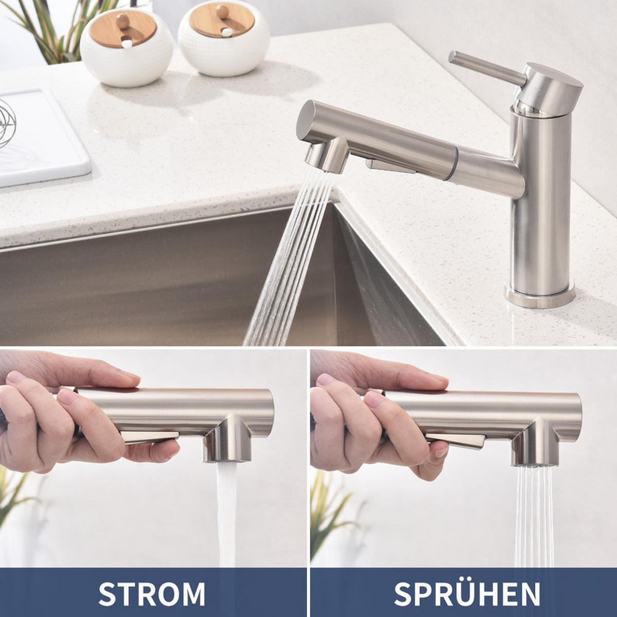 KÜCHENARMATUR Ausziehbar Edelstahl - Silberfarben, Metall (24.5/7.5/42cm) - HOMELODY