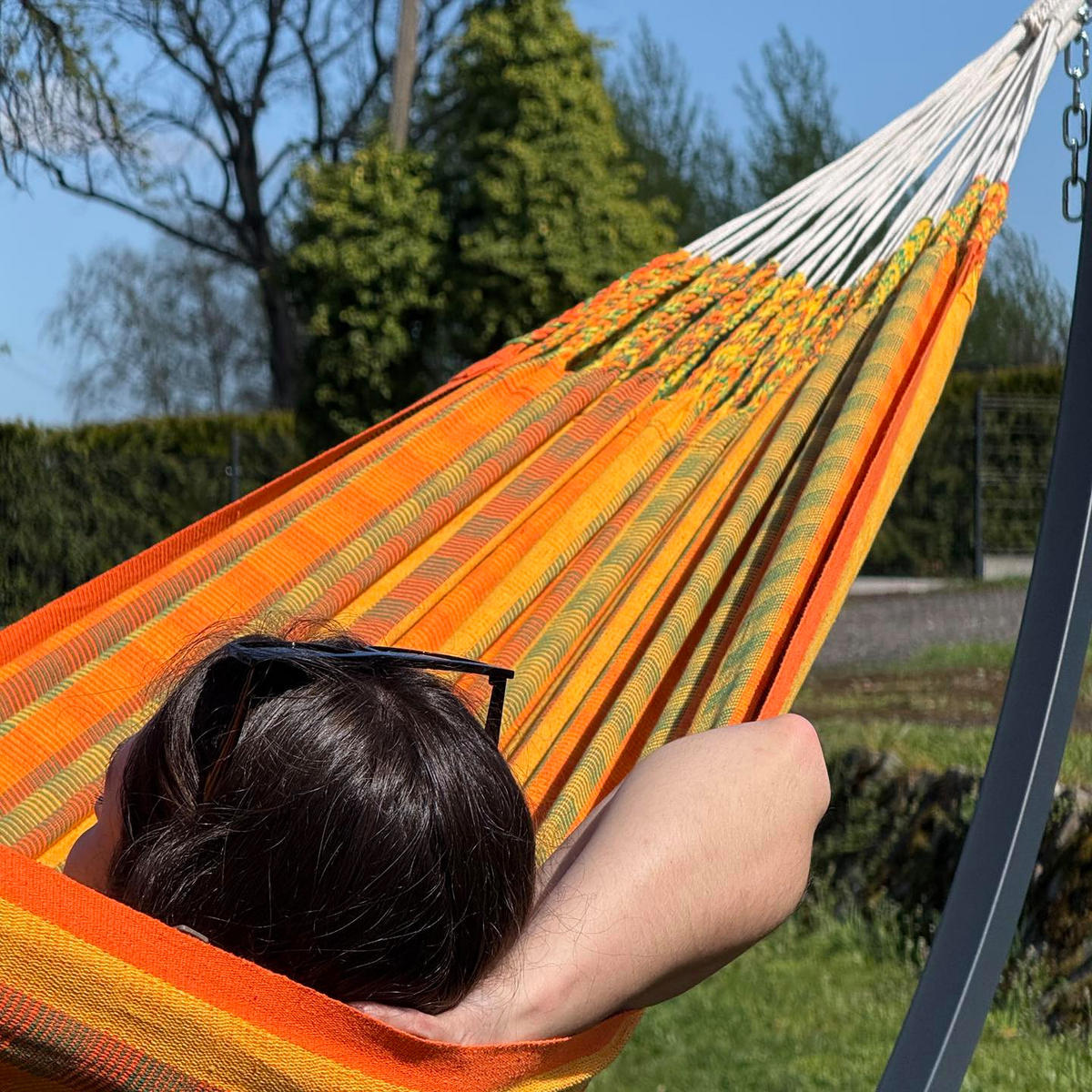 HÄNGEMATTE mit Gestell, 2 Personen, XXL, 200 kg, Metall, Morena Orange, einfache Montage - Orange, Metall (370/130/120cm) - Potenza
