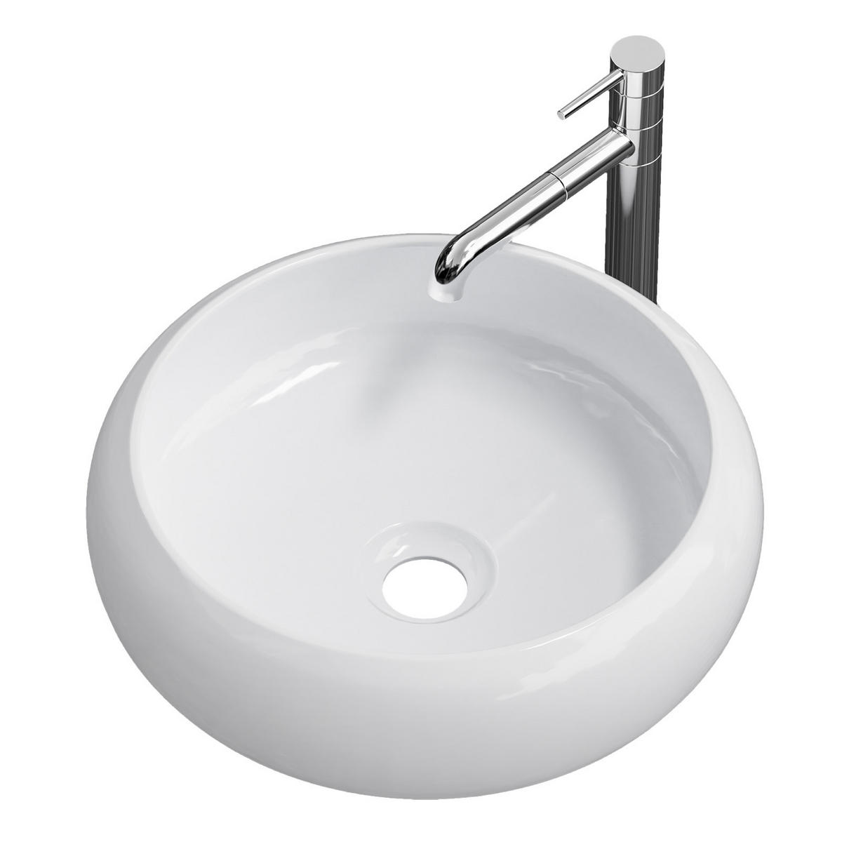 WASCHBECKEN Rund Gebogen Aufsatzmontage Weiß Ø36 / 12 cm - Weiß, Keramik (36/12/36cm) - EMKE