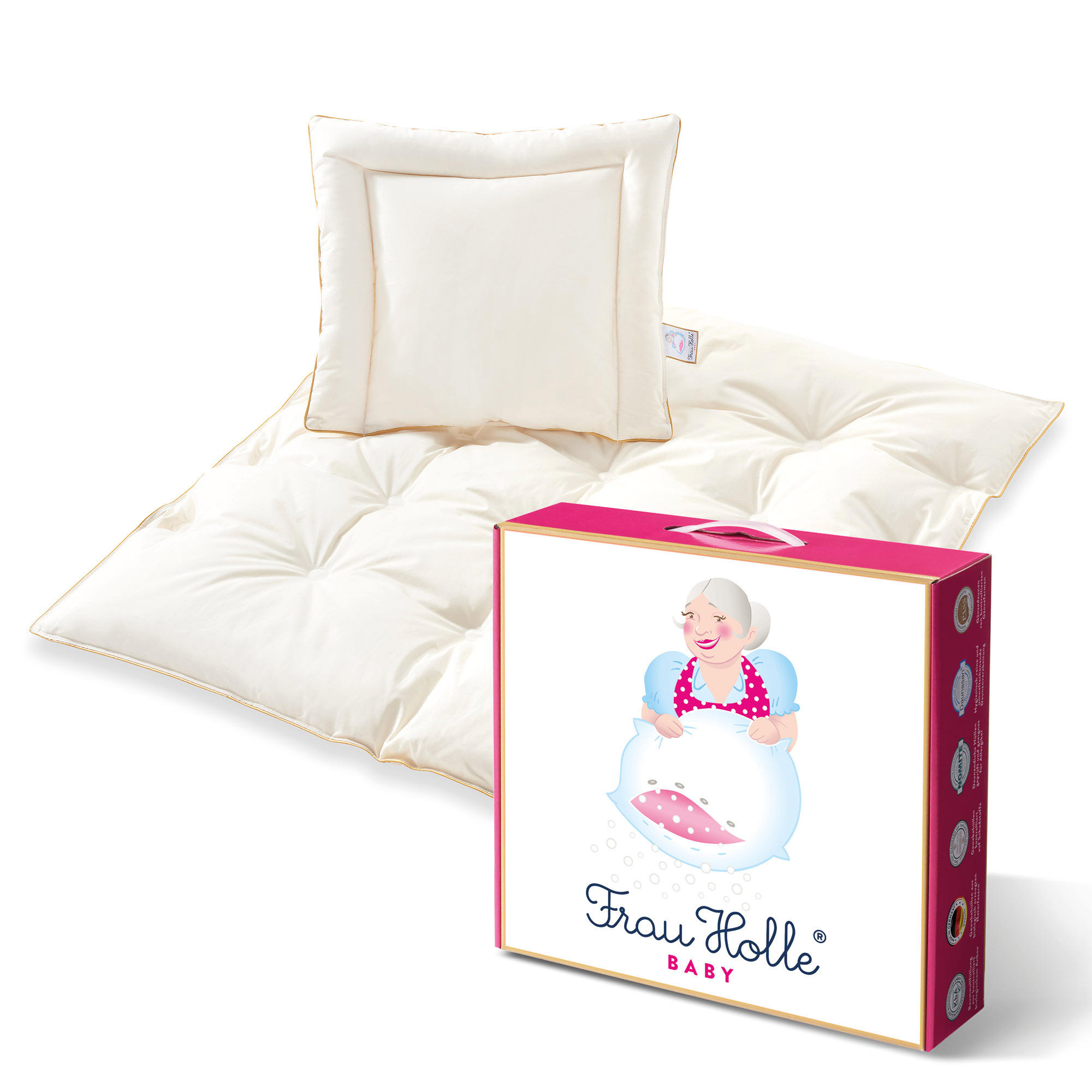 Frau Holle Bettdecke-Kissen-Set Weiß 80x80 cm