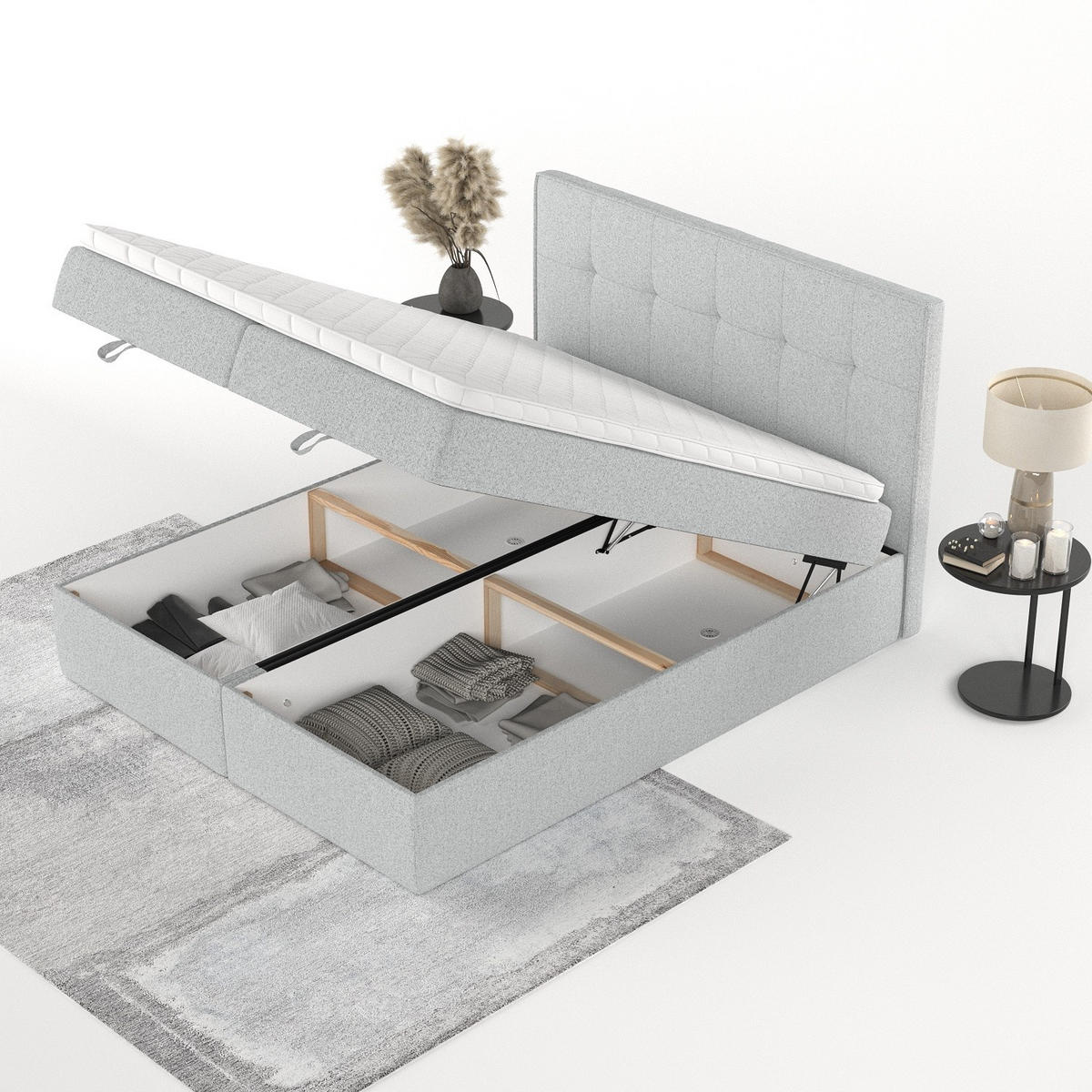 BOXBETT Tivra 180/200 cm Hellgrau im Riva Stoff - Hellgrau/Schwarz, Holz/Holzwerkstoff (180/200cm) - AltaBeds