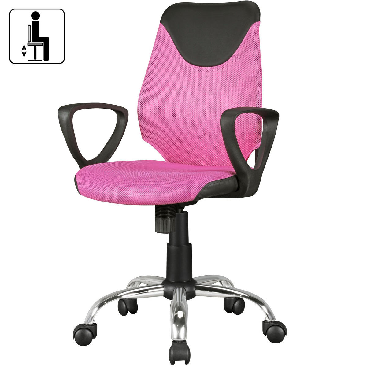 JUGENDDREHSTUHL Nylon Ergonomisch Höhenverstellbar DAVOS, Rosa 60x60x101 cm - Silberfarben/Schwarz, Textil/Metall (60/101/60cm) - KADIMA DESIGN