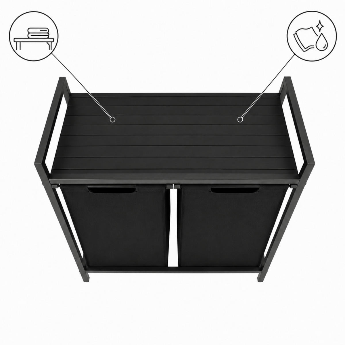 WÄSCHEKORB Metal MDF Stoff Schwarz 2 herausnehmbare Schwarz 92 Liter 73x33x71 cm - Schwarz, Metall (73/71/33cm) - Begryf