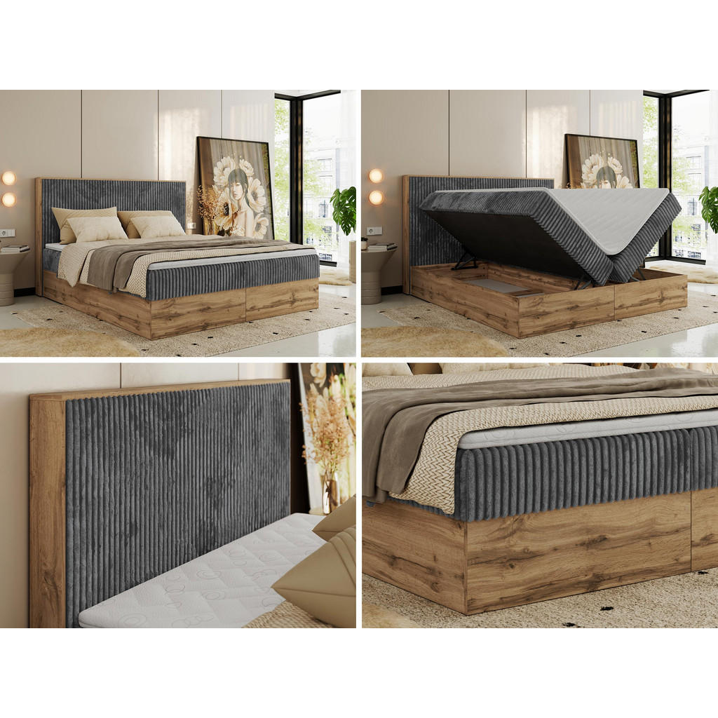 Thumbnail - MKS Boxbett, Grau, Textil, 2-Sitzer, H3, Rechteckig, 160x200 cm, Oeko-Tex®, Schlafzimmer, Betten, Boxspringbetten