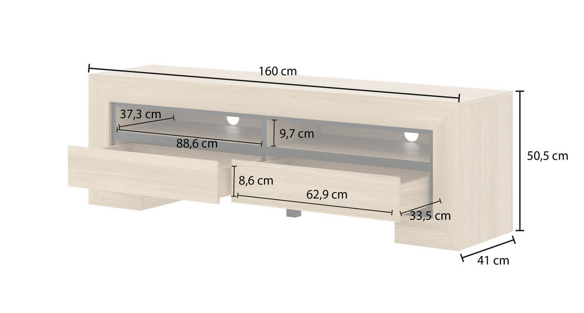 LOWBOARD LUNO 160/50,5/41 cm, Eichefarben - Eichefarben, Holzwerkstoff (160/50.5/41cm) - MASSENO