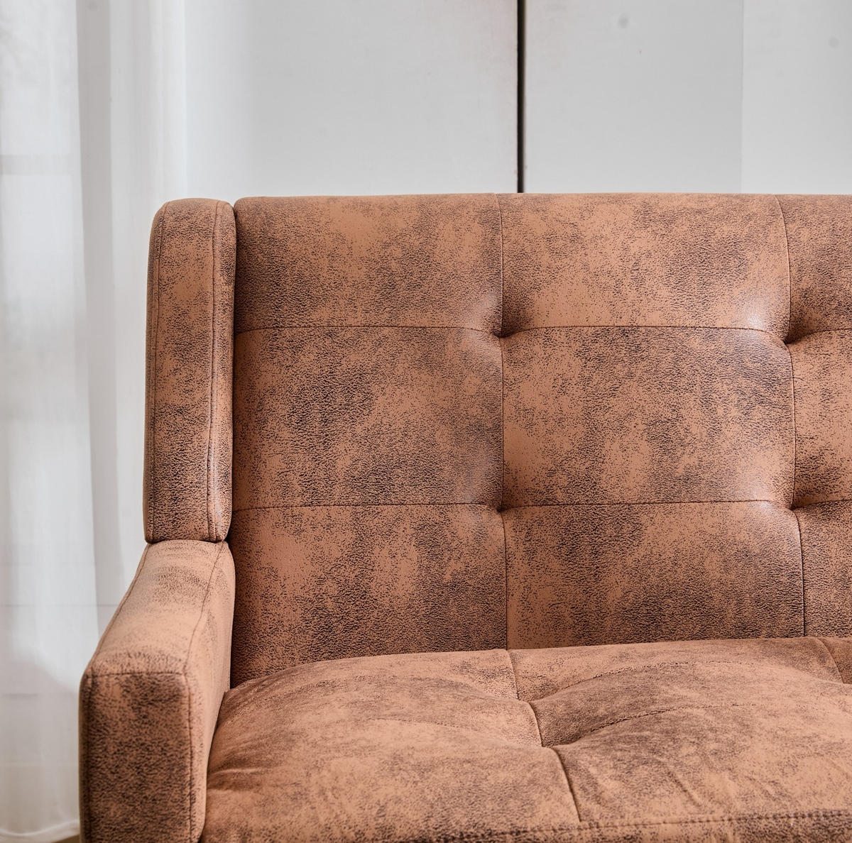 2-SITZER 119/75/88 cm Suedevlies-Polster mit Knopfheftung, Massivholzbeinen Dunkelbraun - Dunkelbraun, Textil (75/88/120cm) - OKMYHOME