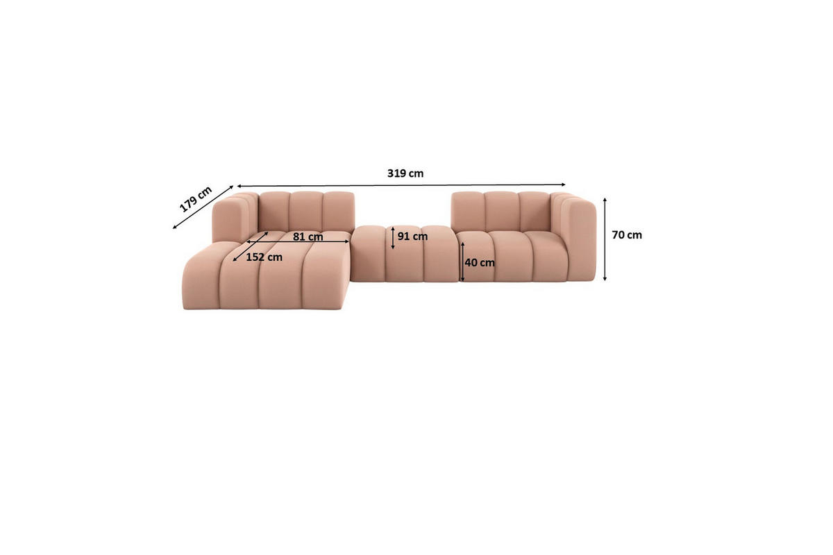 ECKSOFA L-Form Grand L 319 cm, Veloursstoff Salvador, Rosa, Links - Rosa, Holz (319/179cm) - Kaiser Möbel