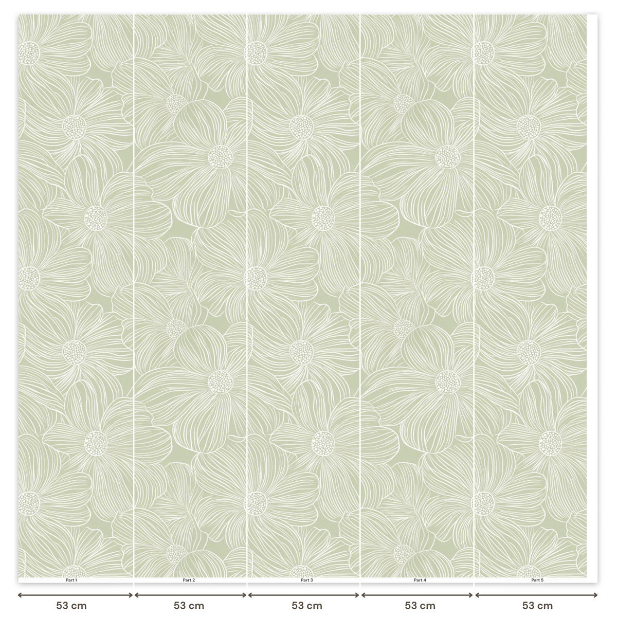 TAPETE - Gelassenheit - Blumen - Grün - 260x280 cm - Salbeigrün, Papier (260/280cm) - OnlyWow