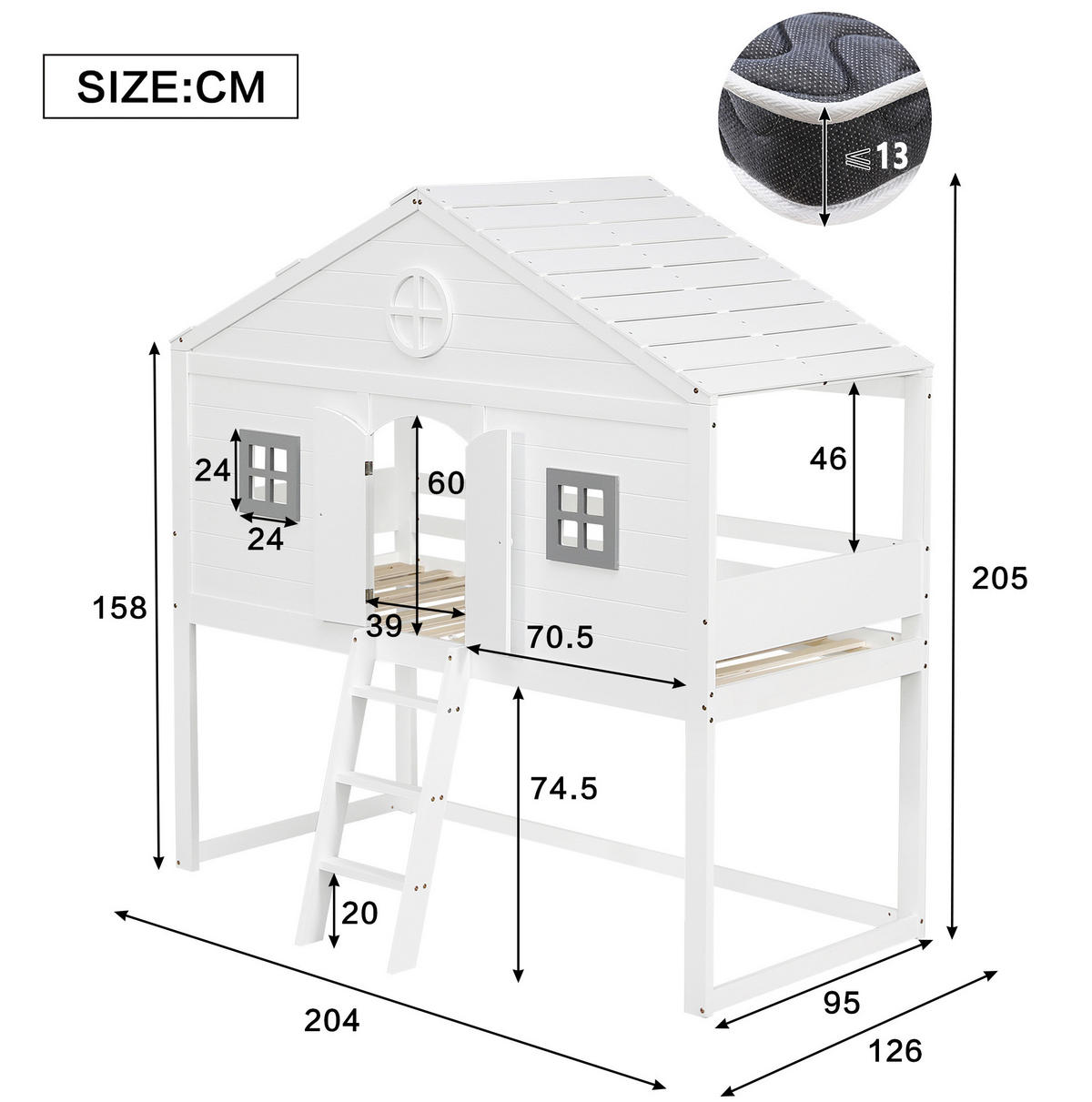 HOCHBETT 90/200 cm Weiß/Grau aus Kiefer und MDF mit Treppe - Weiß, Holz (90/200cm) - OKMYHOME