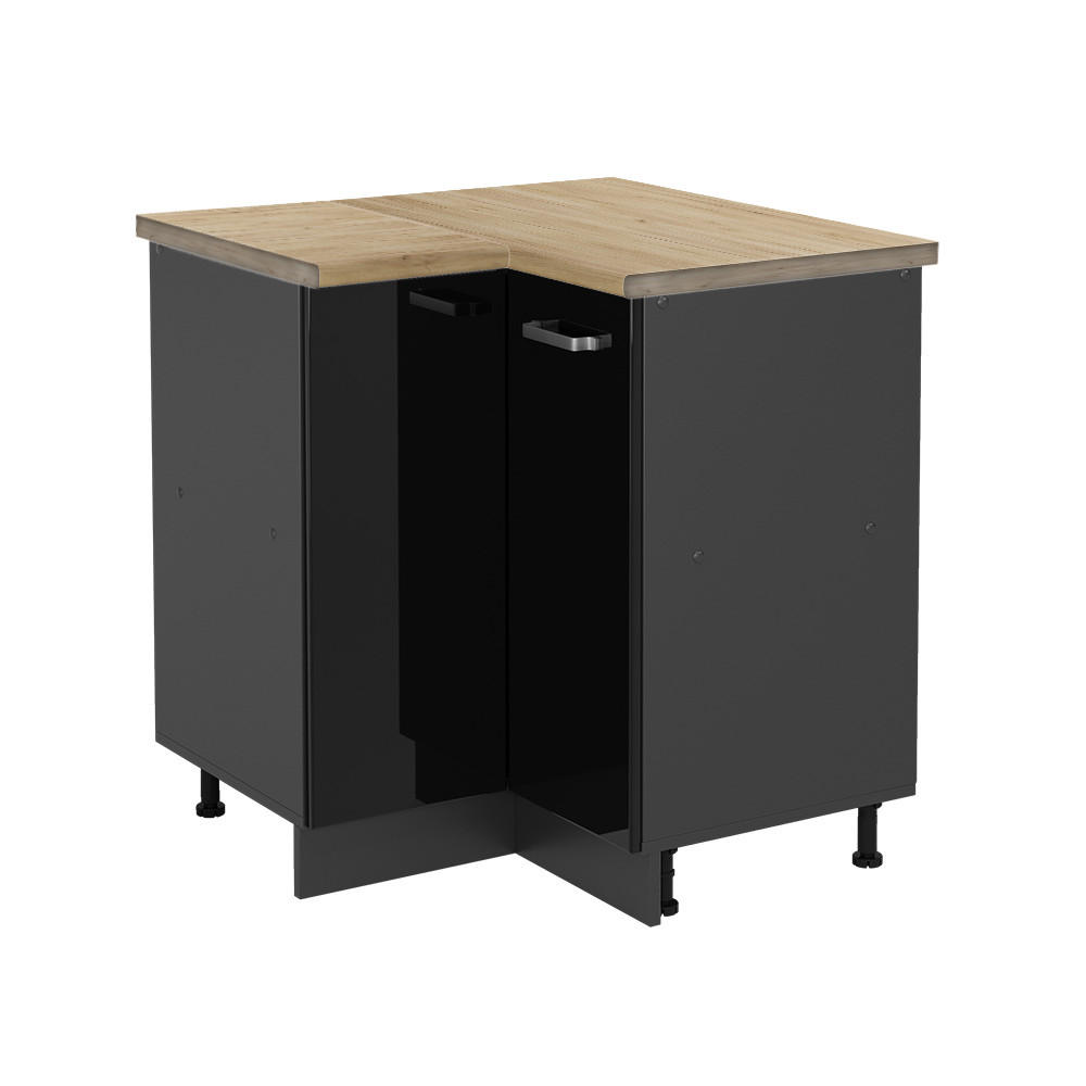 ECKUNTERSCHRANK R-Line Schwarz Hochglanz 75.6 cm, AP Eiche - Schwarz Hochglanz/Anthrazit, Holzwerkstoff (75.6/81.6/60cm) - Vicco