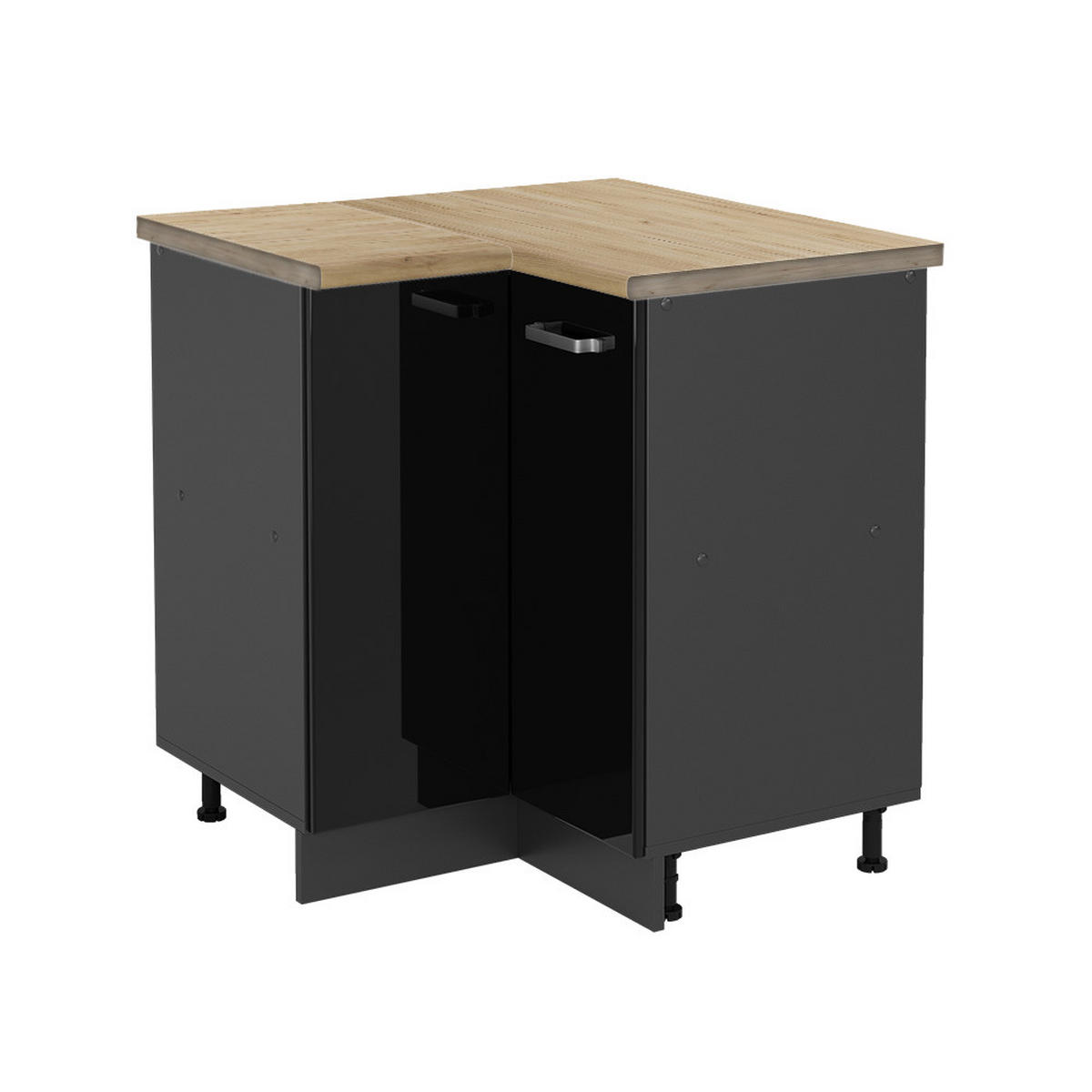 ECKUNTERSCHRANK R-Line Schwarz Hochglanz 75.6 cm, AP Eiche - Schwarz Hochglanz/Anthrazit, Holzwerkstoff (75.6/81.6/60cm) - Vicco