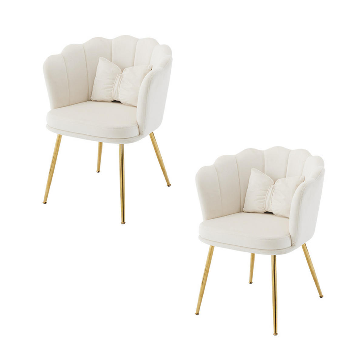 STUHL SET 2-TEILIG Samt Polster Blütenblatt-Rücken Goldfüße & Kissen Beige - Beige, Holz (62/43/54cm) - FLIEKS