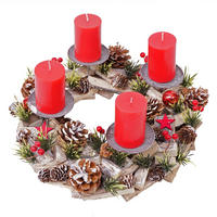 ADVENTSKRANZ HOLZ MIT KERZEN ROT Grau, Multicolor, Rot - Rot/Multicolor, Holz (12cm) - MCW