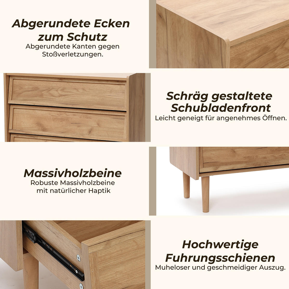 SIDEBOARD Holz mit 3 Schubladen - Braun, Holz/Holzwerkstoff (80/74/39cm) - Hometopia