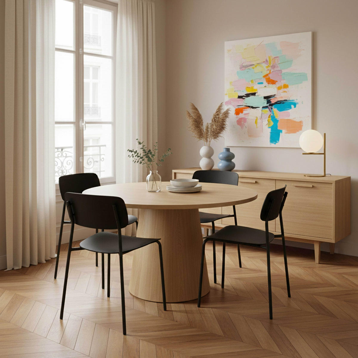 ESSTISCH, helles Holzeffekt - Beige, Holz (120/120/75cm) - Oviala