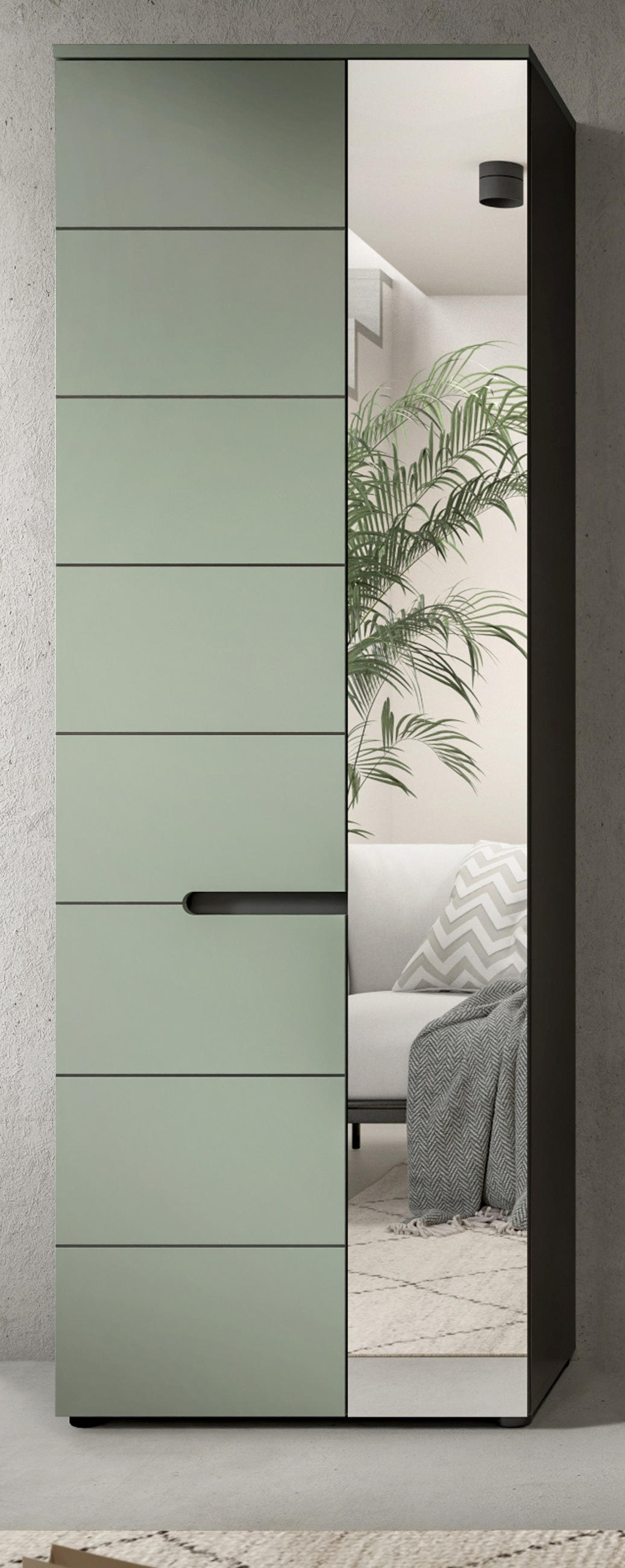 GARDEROBENSCHRANK Salbei grün und Basalt grau, Schuhschrank 65 x 190 cm, variable Inneneinteilung, Soft-Close, Cooper - Salbeigrün/Schwarz, Holzwerkstoff/Kunststoff (65/190/37cm) - Inn.Furn