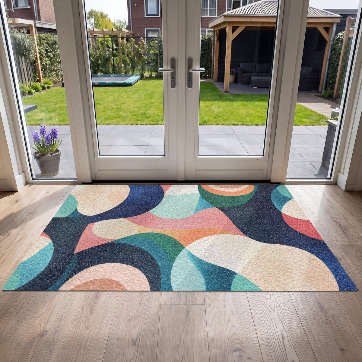 FUSSMATTE Abstrakt - Blau - Rosa Fußabtreter 180x120 cm - Multicolor, Kunststoff (180/120cm) - MuchoWow