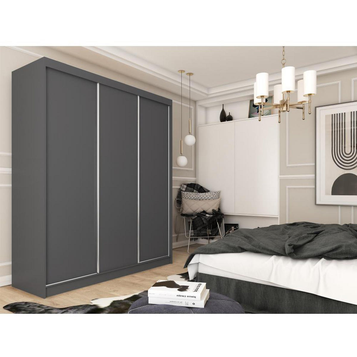 SCHWEBETÜRENSCHRANK Mario 240/216/61 graphit - Graphitfarben, Holzwerkstoff (240/216/61cm) - Beautysofa